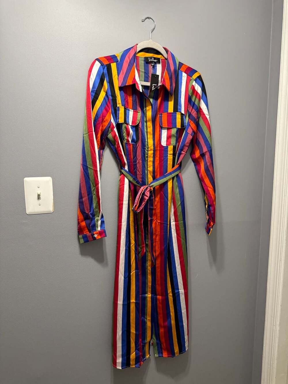 Lulus Stand Out Multi Color Striped Button-Up Long Sleeve Midi Shirtdress
